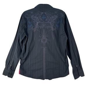 Monarchy Embroidered Long Sleeve Buttoned Shirt Size Large Vintage Y2K Grunge